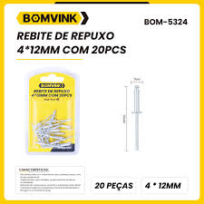 REBITE DE REPUXO 4*12MM COM 20 PEÇAS